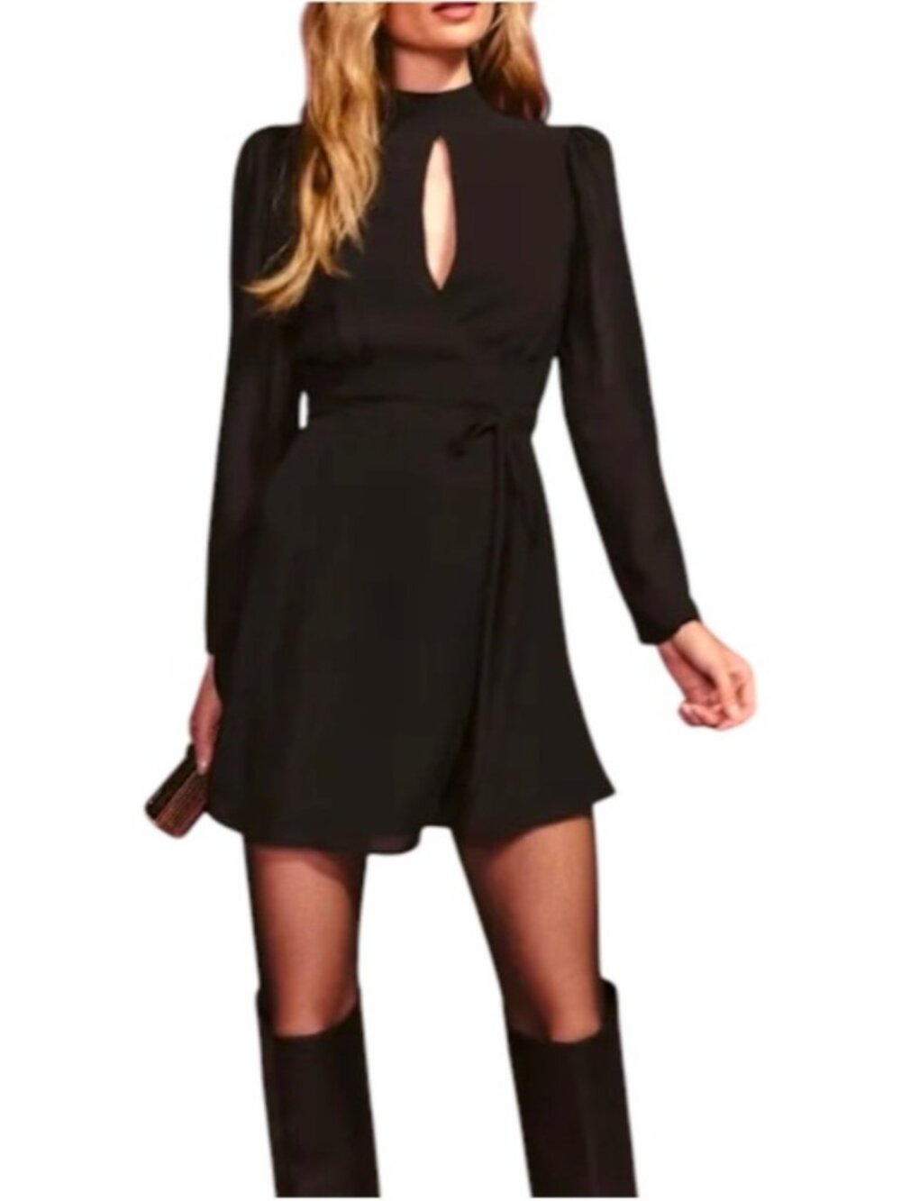 Reformation NWT Ottessa Mini Wrap Cottagecore Dress in Black | XXS | Orig $278